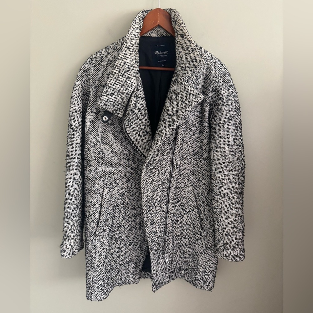 Madewell Black and White Tweed Wool & Cotton Coat